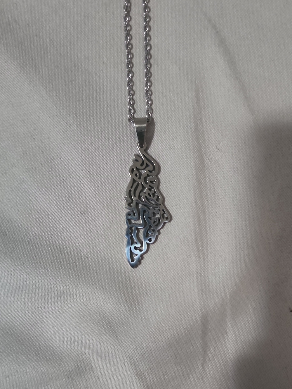 Sterling Silver Arabic Calligraphy palestine Pendant Necklace - Silver